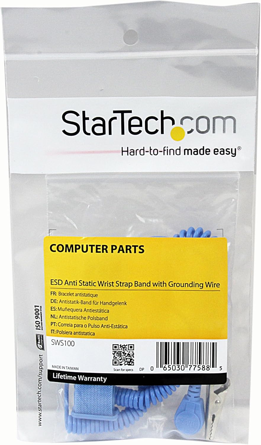 StarTech.com ESD Anti Static Wrist Strap Band with Grounding Wire - AntiStatic Wrist Strap - Anti-static wrist band - SWS100
