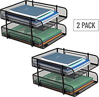 Mind Reader Paper Tray, Desk Organizer, Stackable, Storage, Office, Metal Mesh, 10.5" L x 13.25" W x 7.5" H, Set of 2, Black