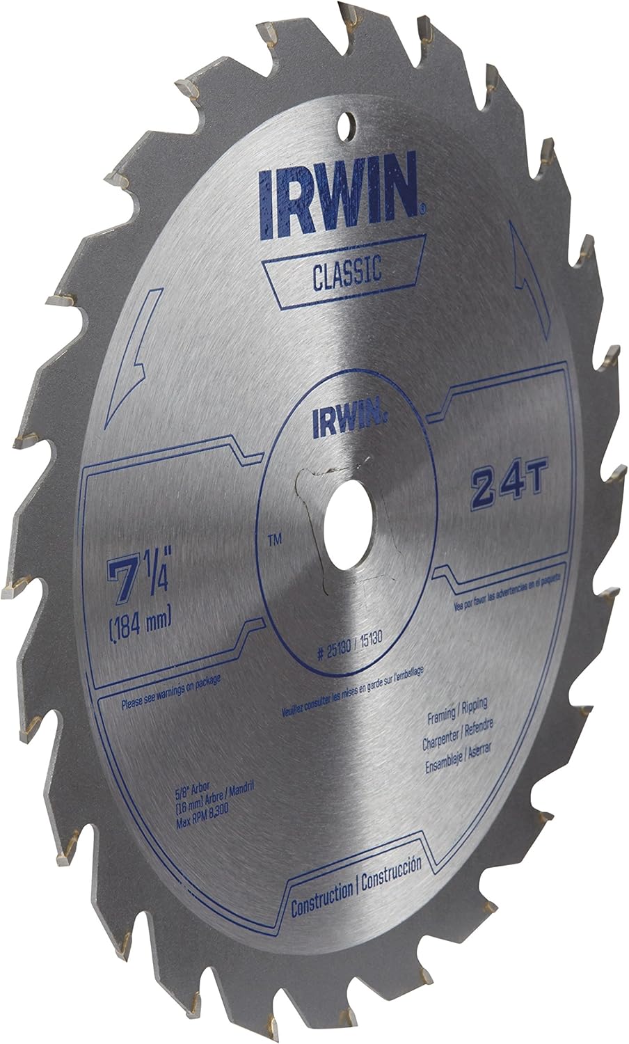 IRWIN Tools Classic Series Steel Corded Circular Saw Blade, 7 1/4-inch, 24T (25130) (Pack of 4) 7-1/4" (Pack of 4) 24T