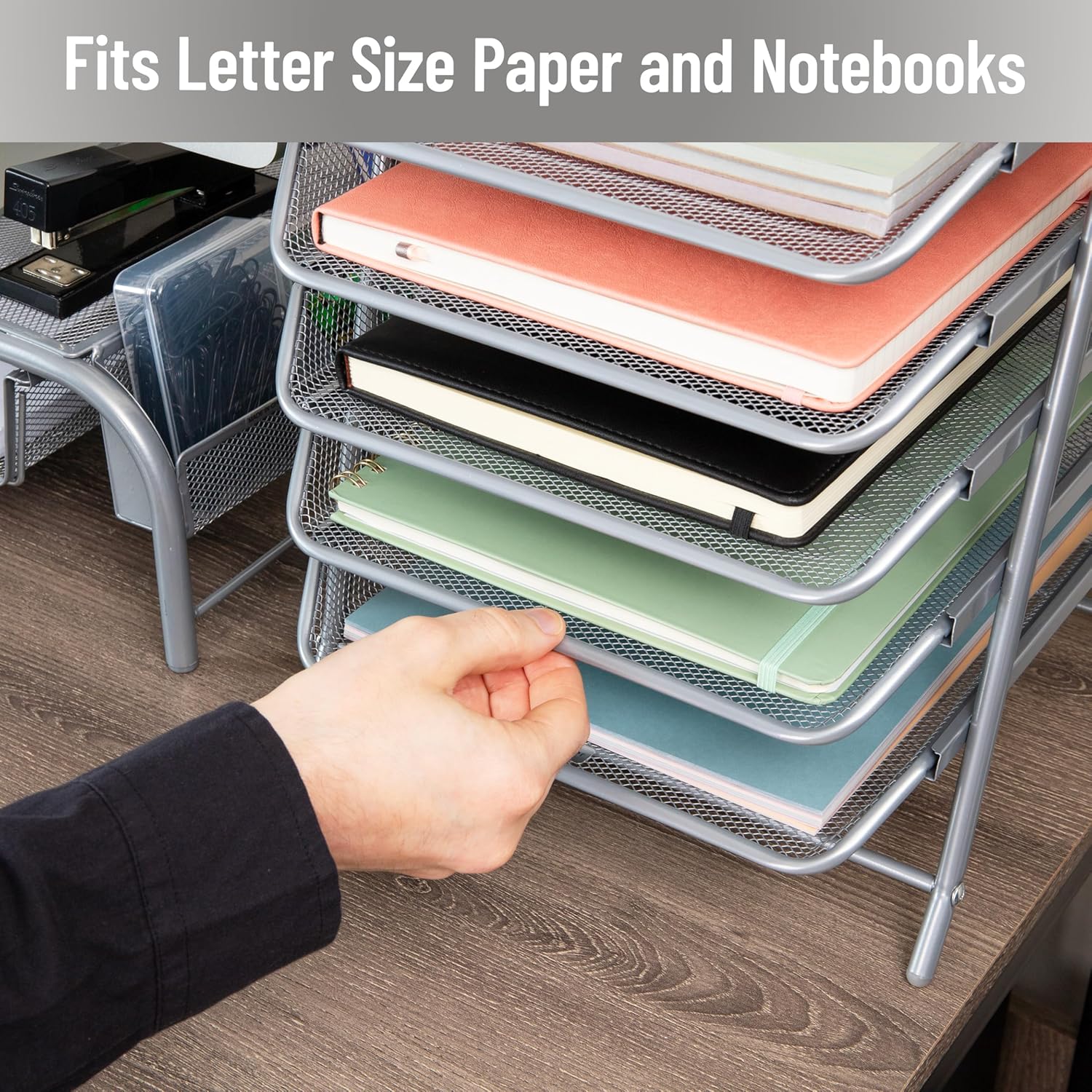 MIND READER 5-Tier Paper Tray Organizer, Metal Mesh Desktop File Storage