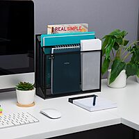 Mind Reader Vertical File Storage, Desktop Organizer, Workspace, Office, Metal Mesh, 12.5" L x 3.75" W x 11.5" H, Black Single