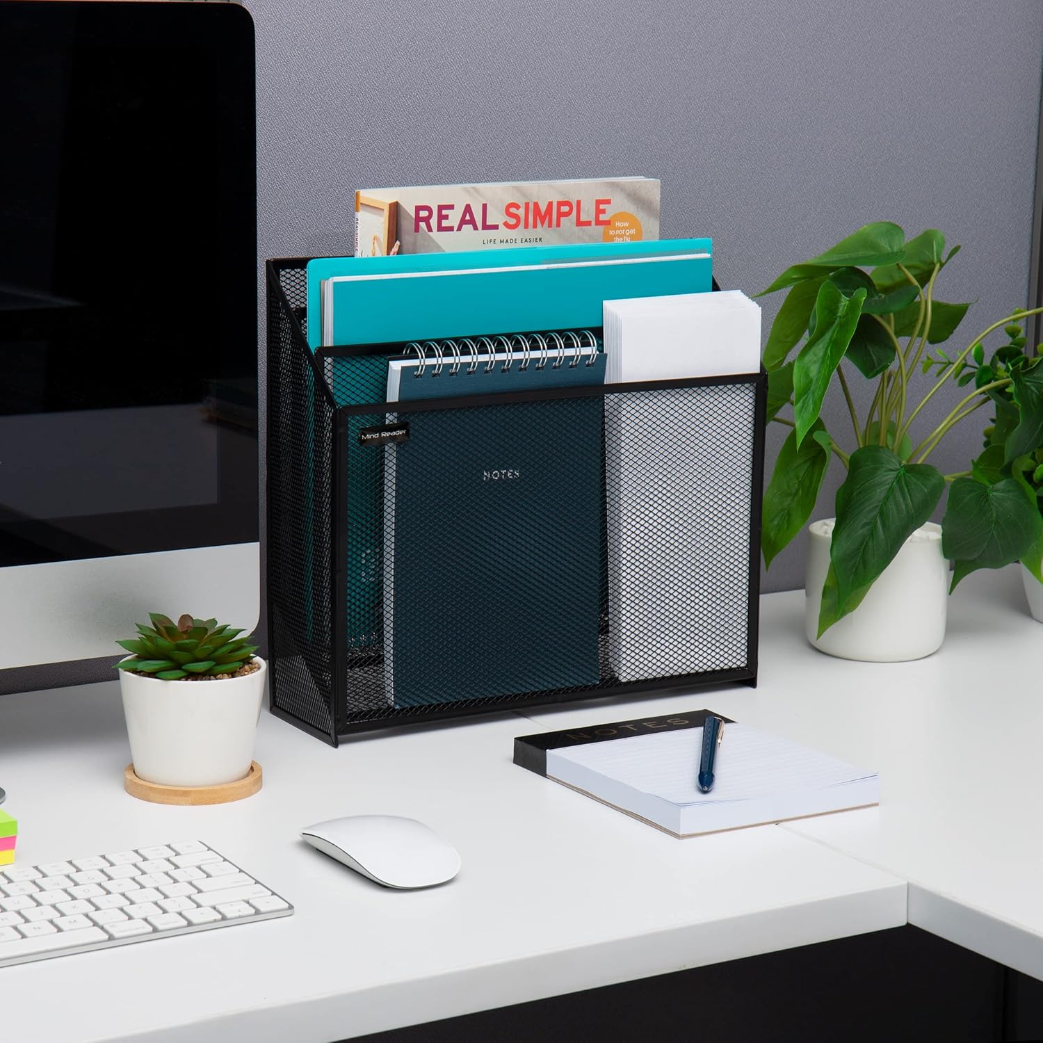 Mind Reader Vertical File Storage, Desktop Organizer, Workspace, Office, Metal Mesh, 12.5" L x 3.75" W x 11.5" H