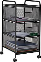 MIND READER Metal Mesh Rolling Storage Cart with Removable Drawers