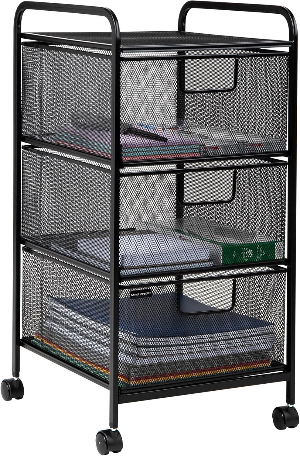 MIND READER Metal Mesh Rolling Storage Cart with Removable Drawers