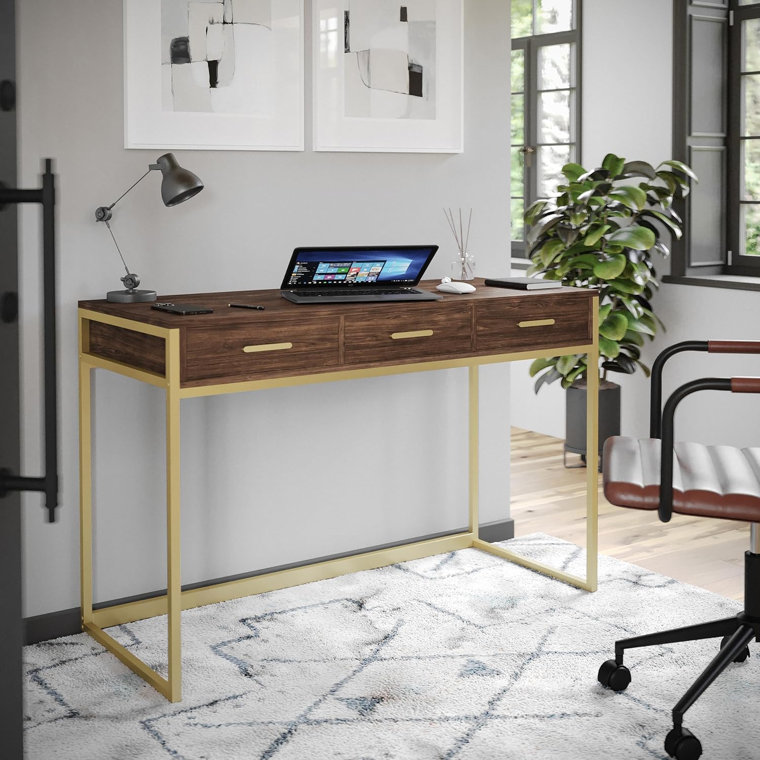 Martha Stewart Ollie Home Office Desk with 3 Drawers