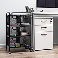 MIND READER Metal Mesh Rolling Storage Cart with Removable Drawers