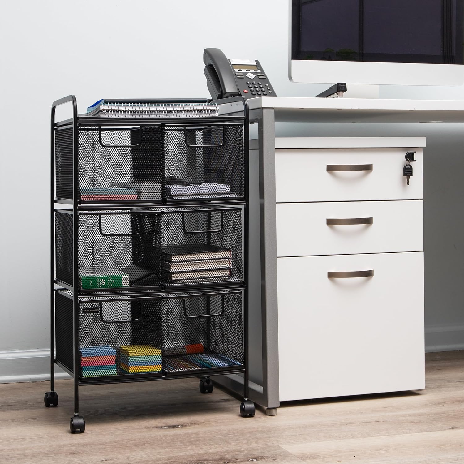 MIND READER Metal Mesh Rolling Storage Cart with Removable Drawers