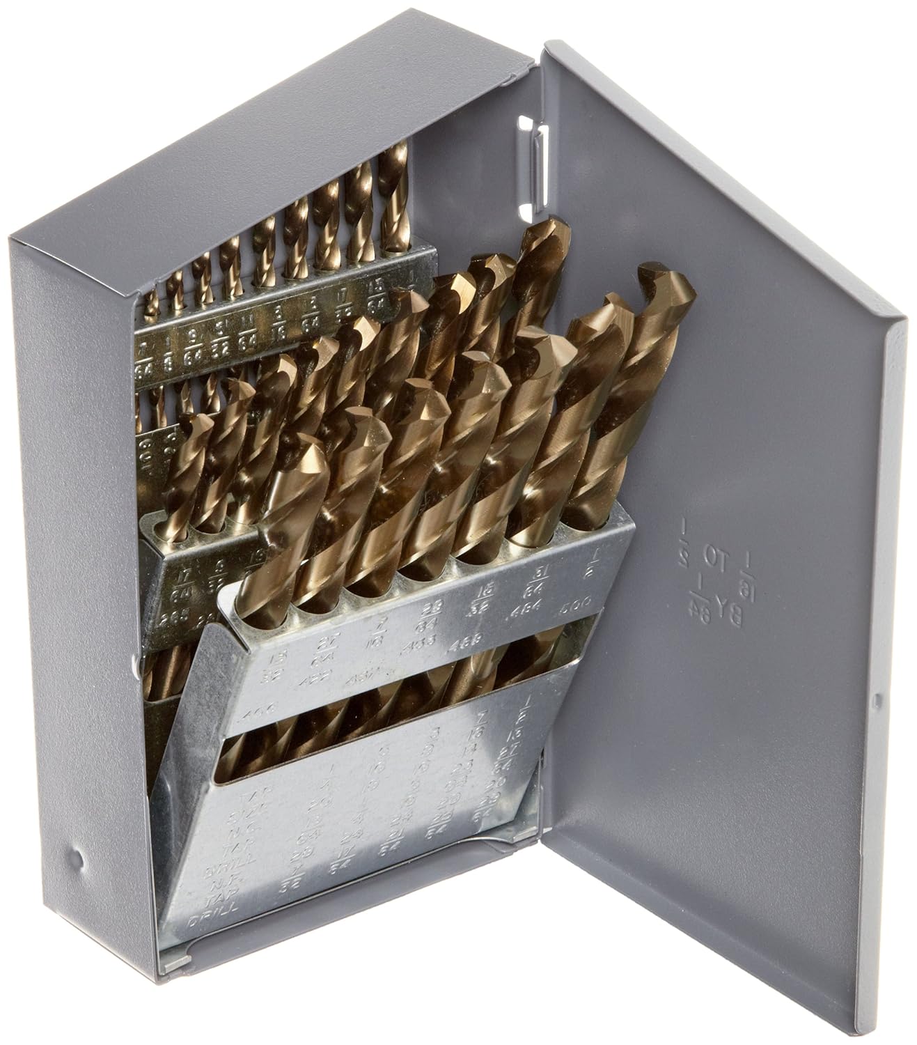 Chicago Latrobe 57850 550 Series Cobalt Steel Jobber Length Drill Bit Set with Metal Case, Gold Oxide Finish