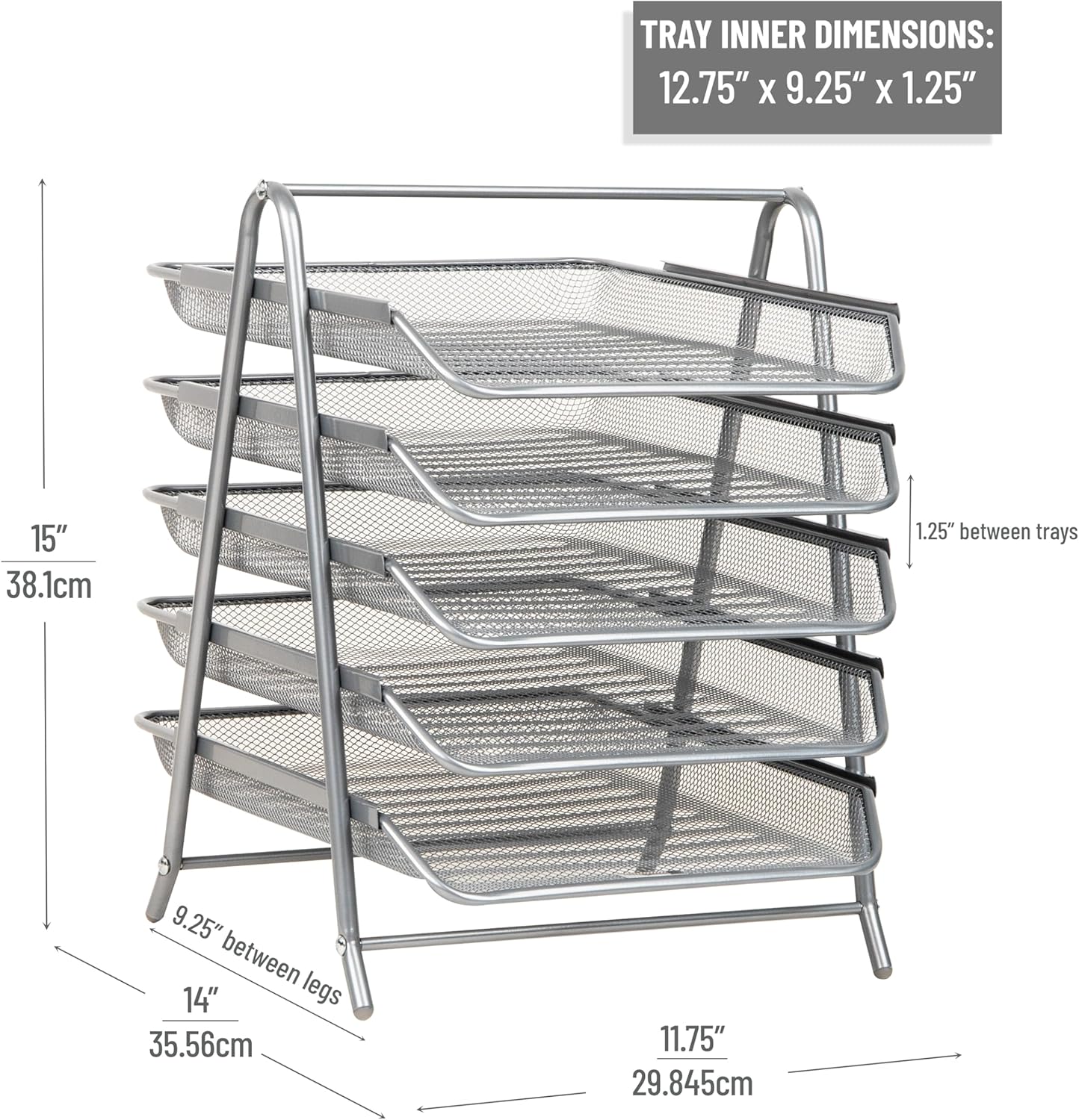 MIND READER 5-Tier Paper Tray Organizer, Metal Mesh Desktop File Storage