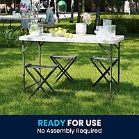 Flash Furniture 4' Rectangular Plastic Folding Event Table with Adjustable Legs and Carrying Handle, Bi-Fold Portable Banquet Table for Indoor/Outdoor Events, White