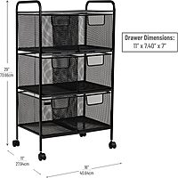 MIND READER Metal Mesh Rolling Storage Cart with Removable Drawers
