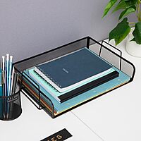 Mind Reader Stackable Paper Tray, Desktop Organizer, File Storage, Office, Metal Mesh, 13.25" L x 9.75" W x 6.25" H, 2 Pcs., Black 13.3" x 9.8" x 6.3"