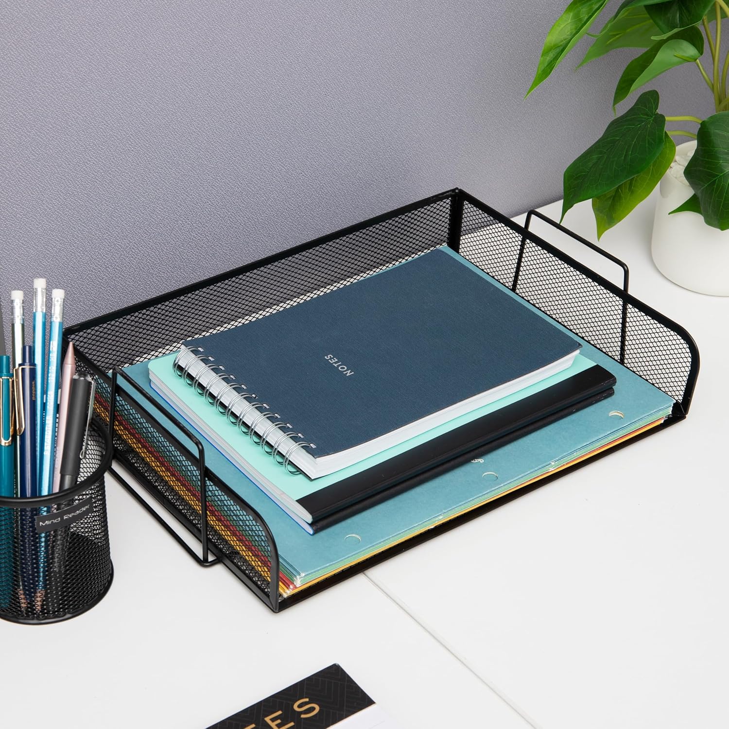 Mind Reader Stackable Paper Tray, Desktop Organizer, File Storage, Office, Metal Mesh, 13.25" L x 9.75" W x 6.25" H, 2 Pcs