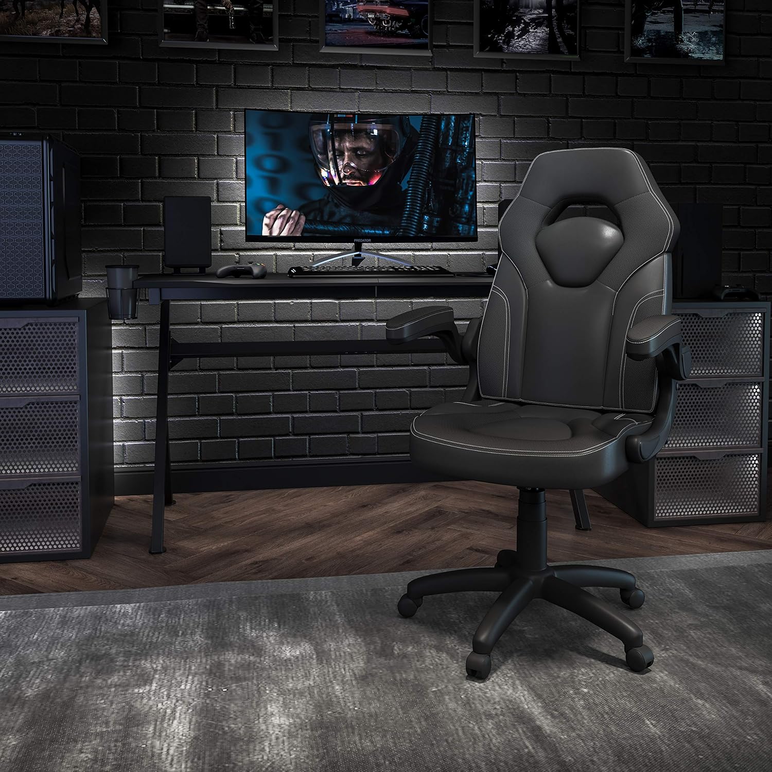 Flash Furniture X10 High-Back LeatherSoft Racing Style Gaming Chair with Flip-Up Arms