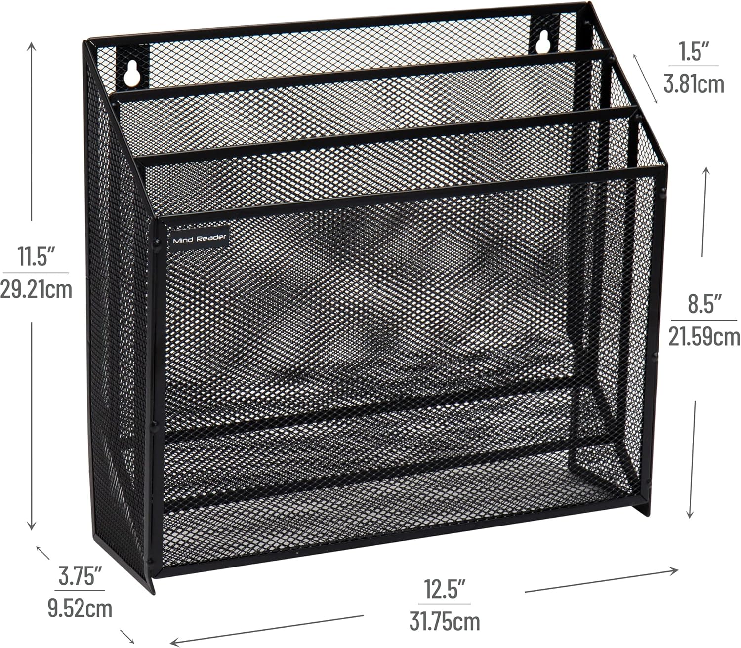 Mind Reader Vertical File Storage, Desktop Organizer, Wall Mount, Office, Metal Mesh, 12.5"L x 3.75"W x 11.5"H, Black