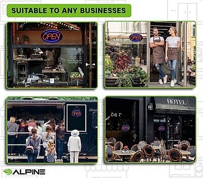 Alpine Led Open Signs for Business Window - Flashing & Stable Bright High Visibility Lighted Open Led Sign, Electric Store Open Sign to Hang in Store, Restaurant, Bar, Barber Shop (Oval, 23" X 14")