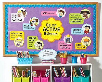 Scholastic Active Listening Bulletin Board Set, Kindergarten To 5th Grade