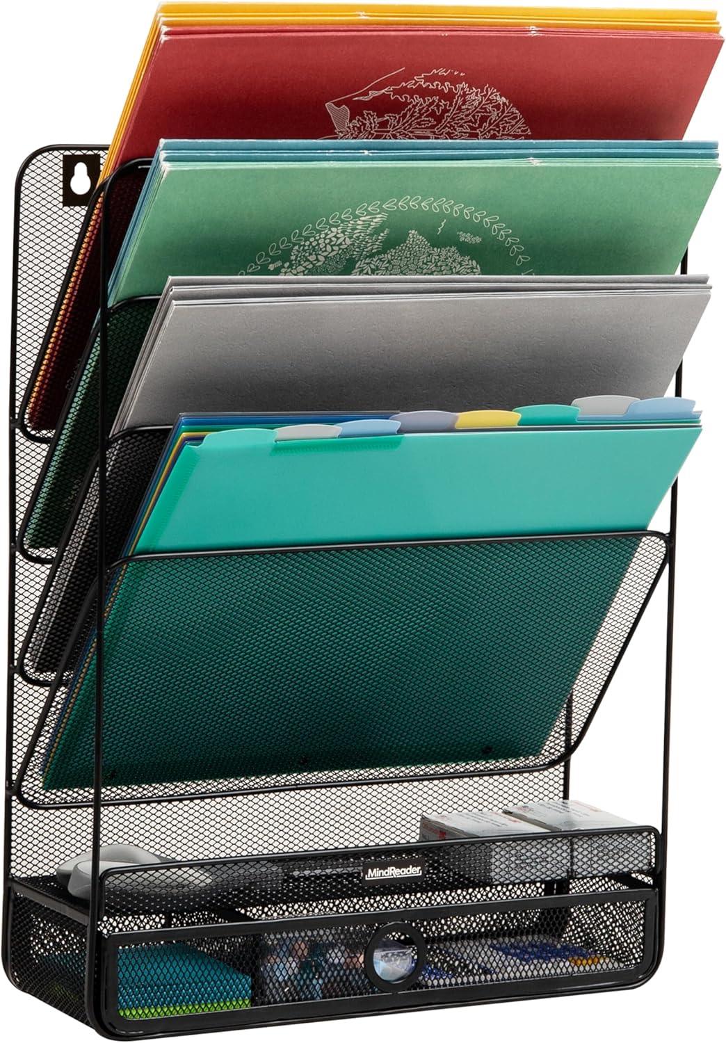MIND READER 4-Tier Vertical File Organizer, Desktop & Wall Mount, Metal