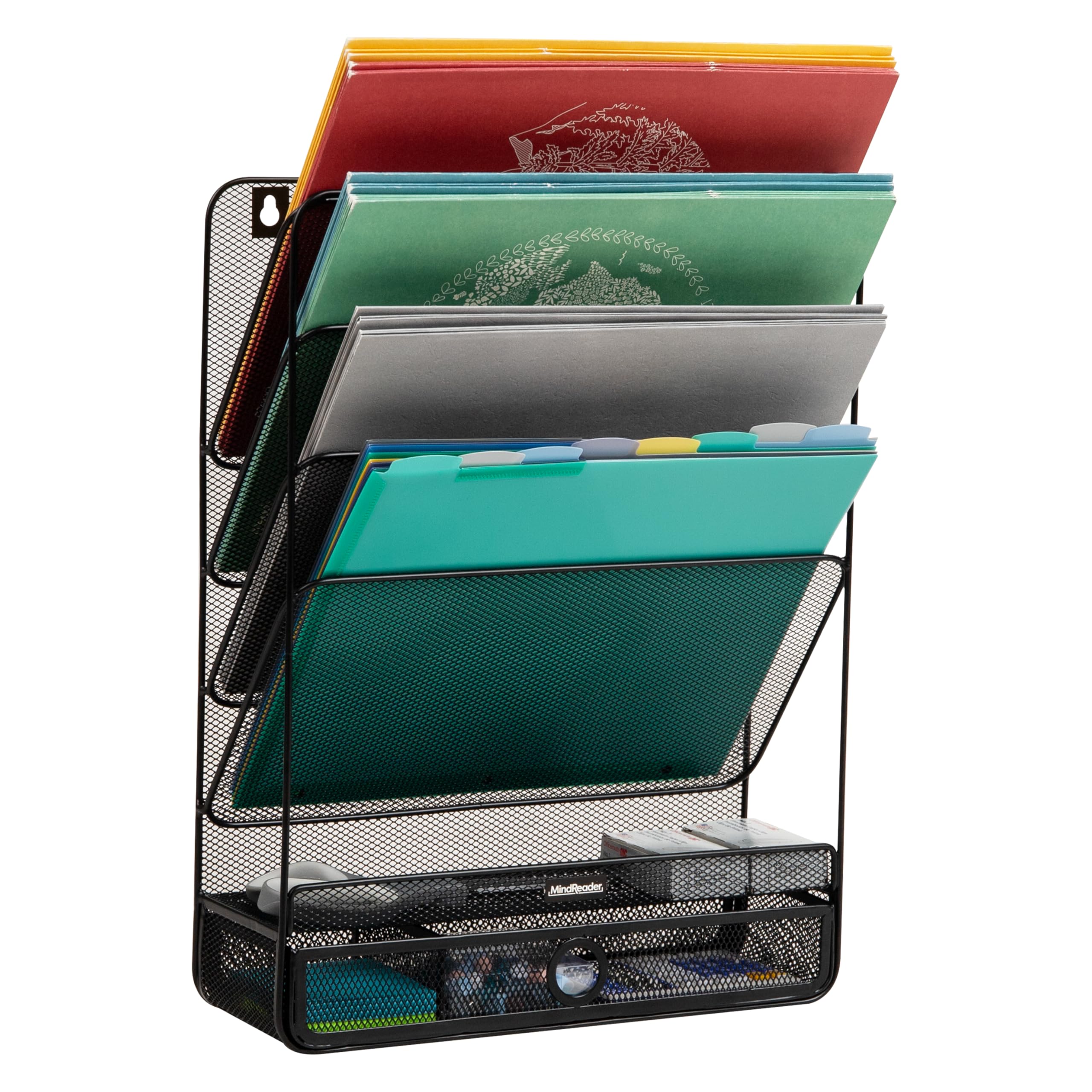 MIND READER 4-Tier Vertical File Organizer, Desktop & Wall Mount, Metal