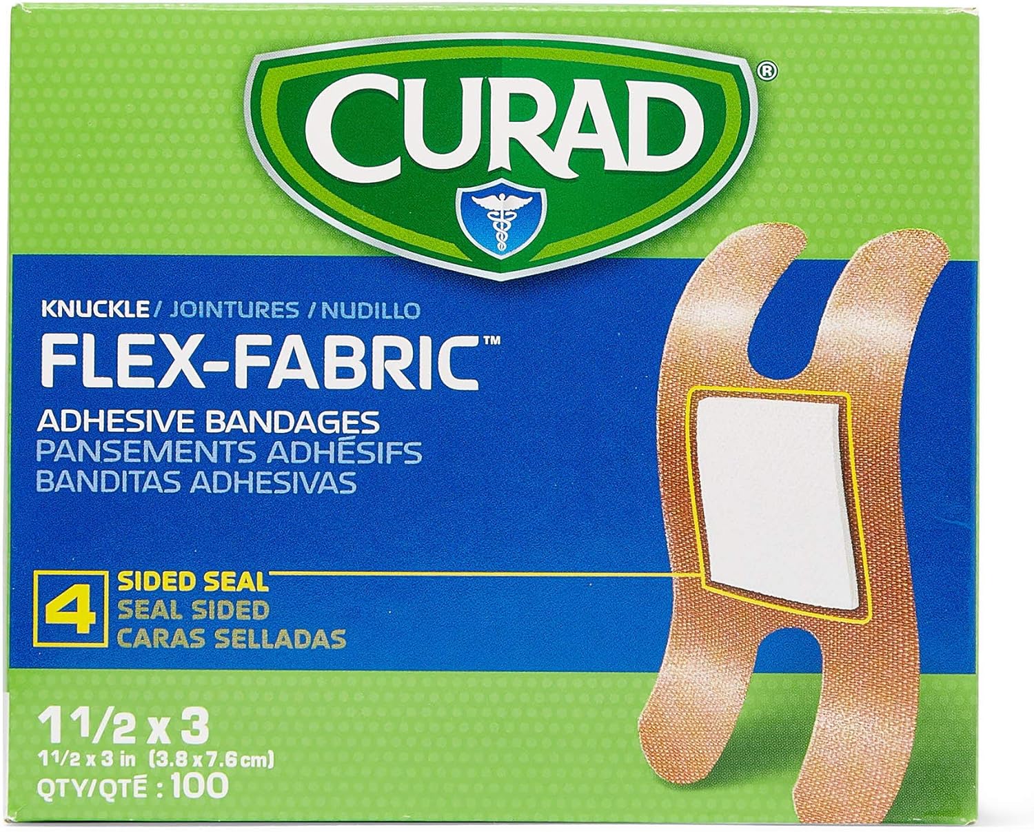 CURAD Flex-Fabric Adhesive Knuckle Bandages, 1.5 x 3 in, 100 Count