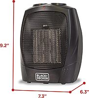 Black+Decker BHDC201 1,500-Watt Personal Ceramic Heater, 9-1/4inH x 7-5/16inW x 6-5/16inD, Black