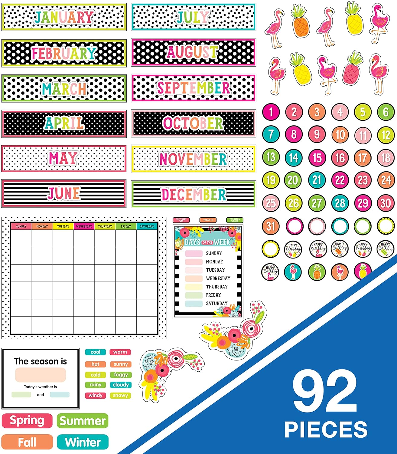 Schoolgirl Style Simply Stylish Tropical 92-Piece Calendar Bulletin Board Set for Classroom
