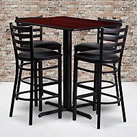 Flash Furniture 24''W x 42''L Rectangular Mahogany Laminate Table Set with 4 Ladder Back Metal Barstools