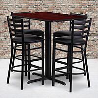 Flash Furniture 24''W x 42''L Rectangular Mahogany Laminate Table Set with 4 Ladder Back Metal Barstools
