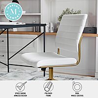 Martha Stewart Ivy Armless Swivel Task Chair in Faux Leather with Polished Brass Frame