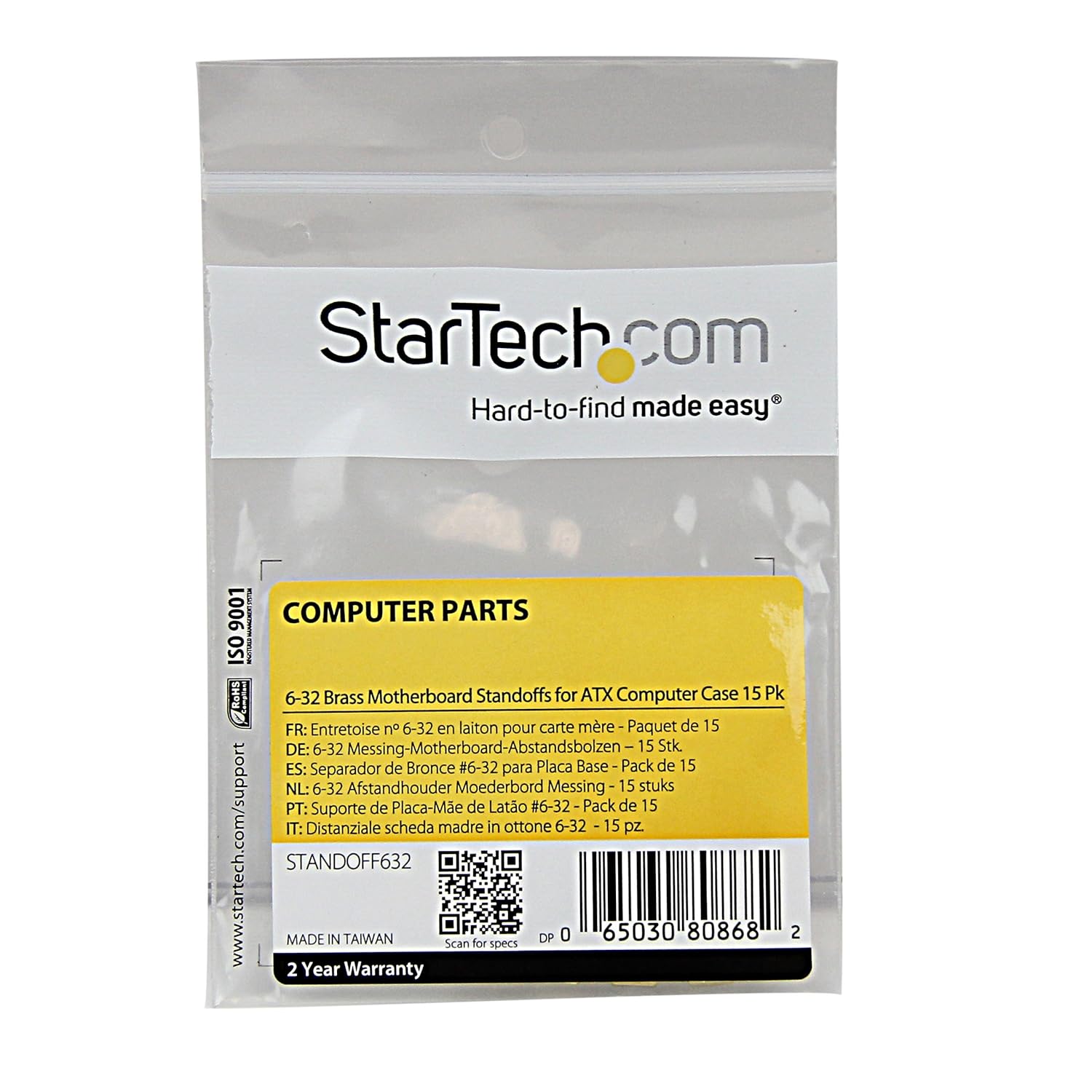 StarTech.com 6-32 Brass Motherboard Standoffs for ATX Computer Case - 15 Pack, TAA (STANDOFF632) 15 Standoffs