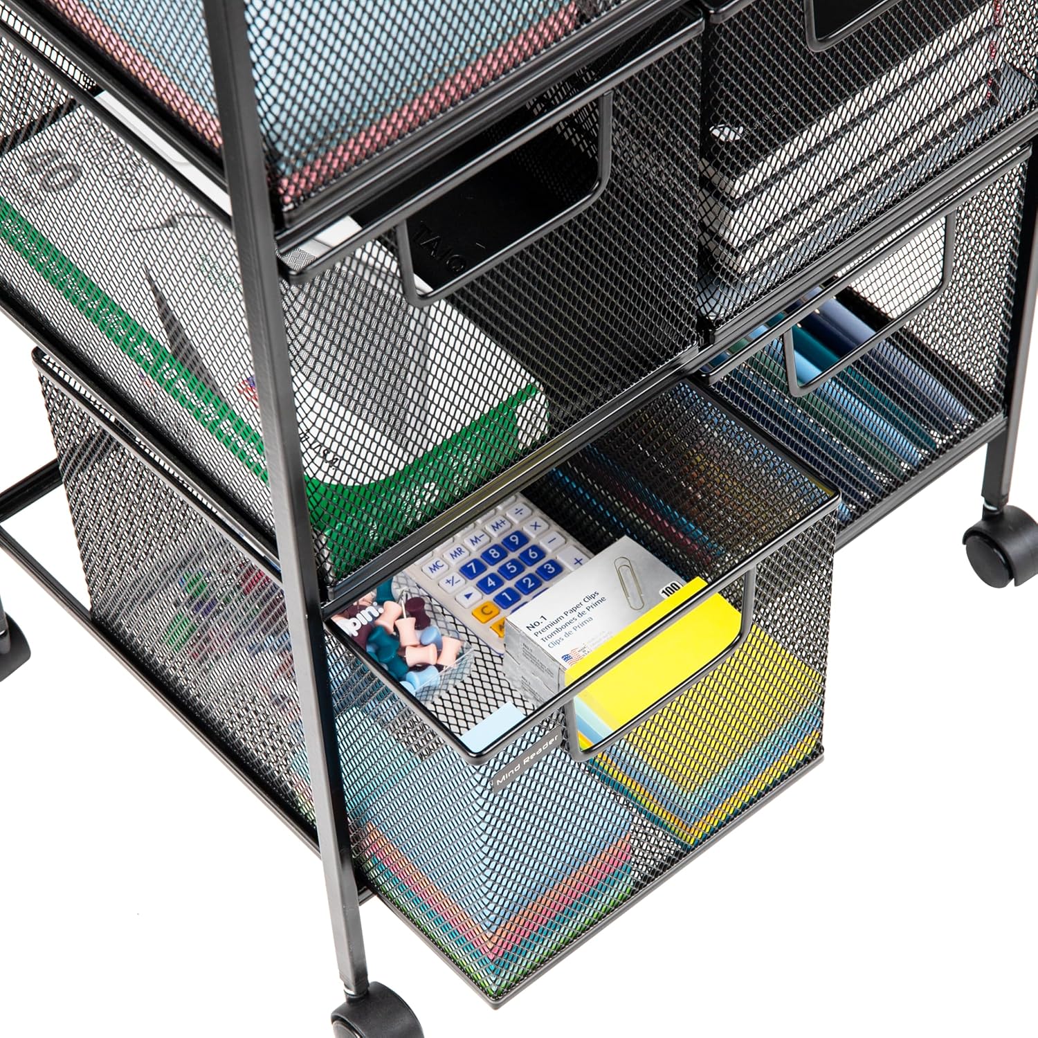 MIND READER Metal Mesh Rolling Storage Cart with Removable Drawers
