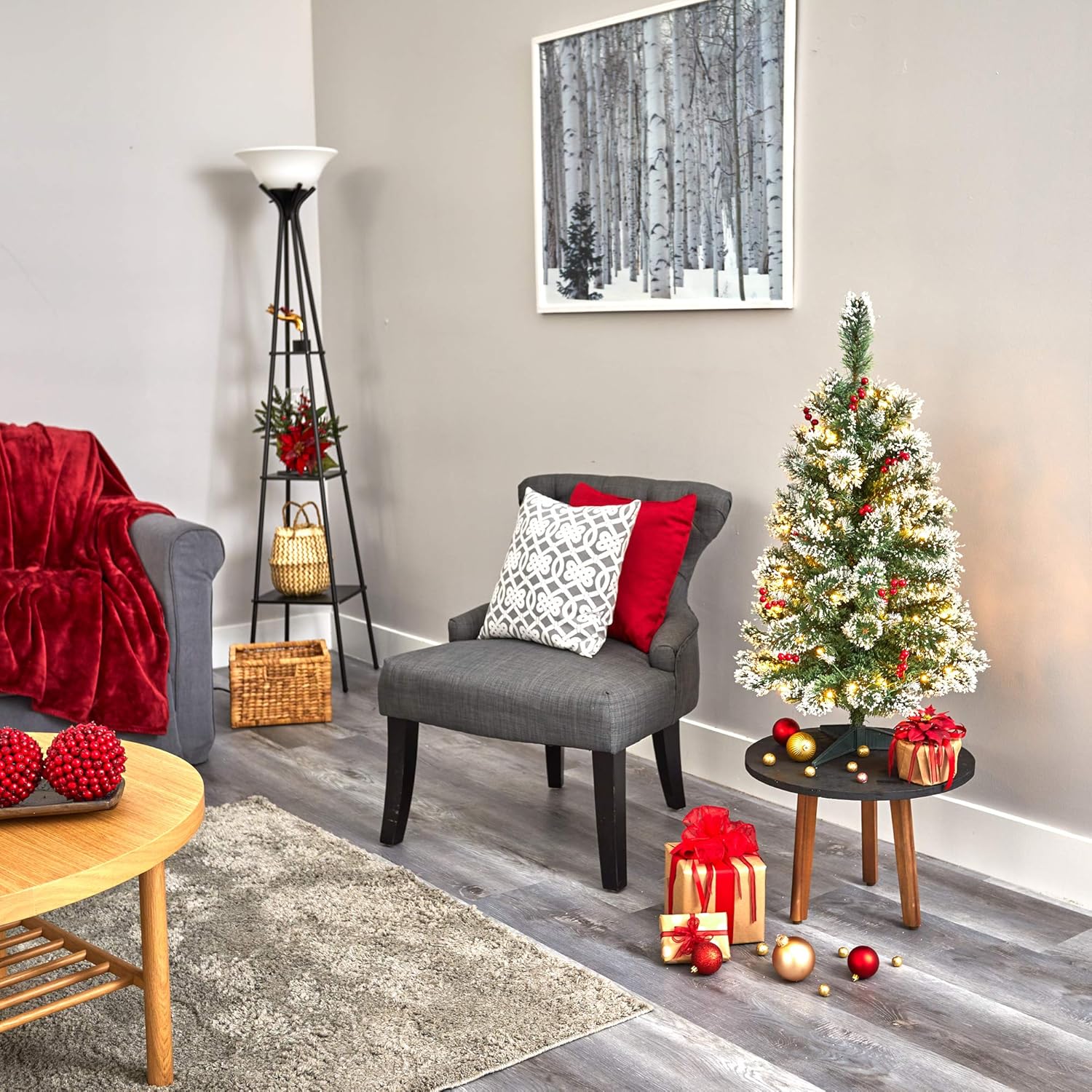 Nearly Natural 3ft. Frosted Swiss Pine Artificial Christmas Tree with 50 Clear LED Lights and Berries