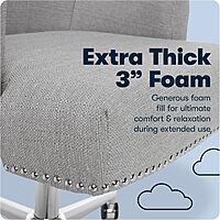 Serta Leighton Home Office Memory Foam, Height-Adjustable Desk Accent Chair with Chrome-Finished Stainless-Steel Base, Light Gray Light Gray Twill Fabric