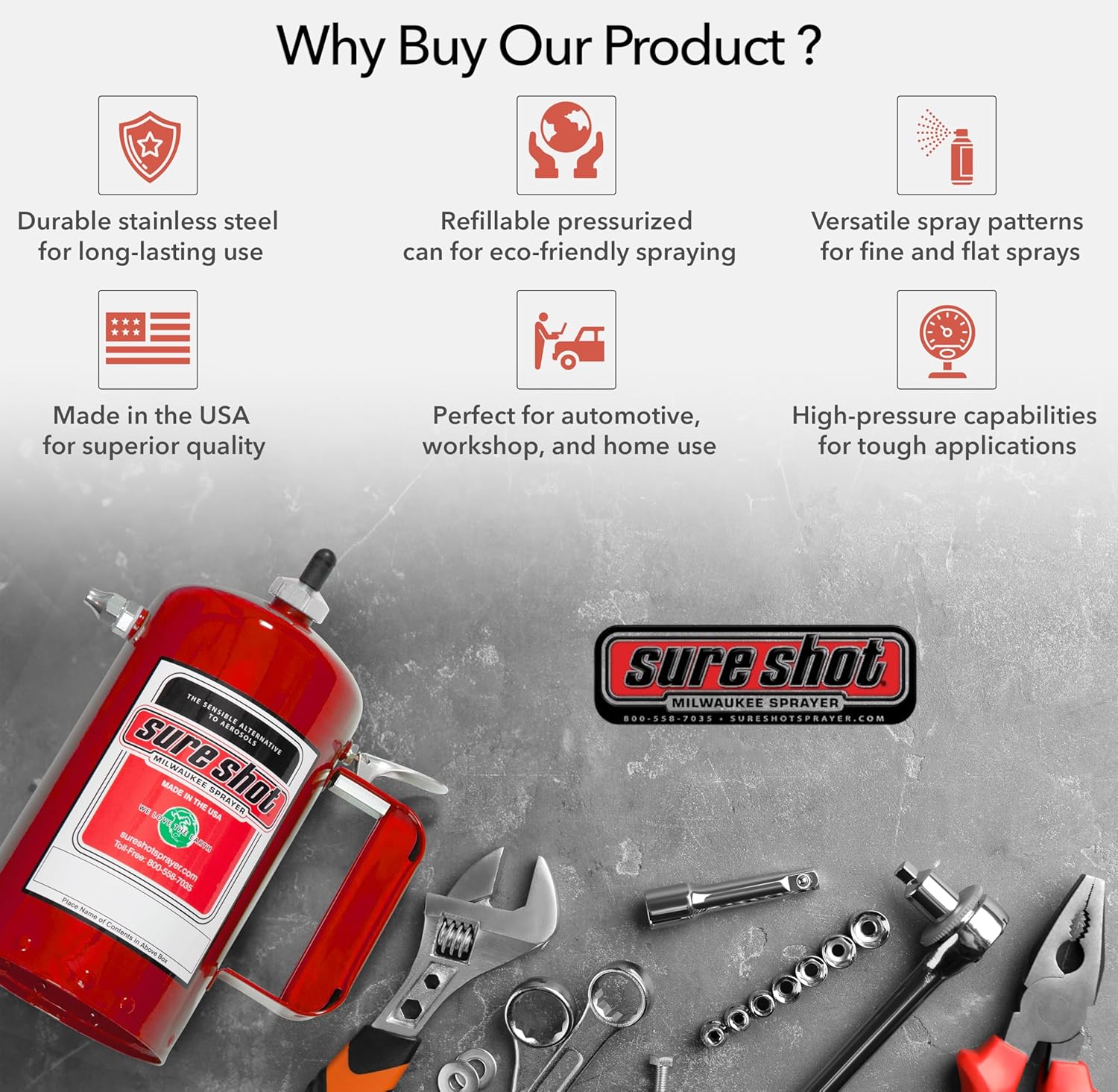 Sure Shot A1000R 1 Quart Enameled Steel Sprayer, Red