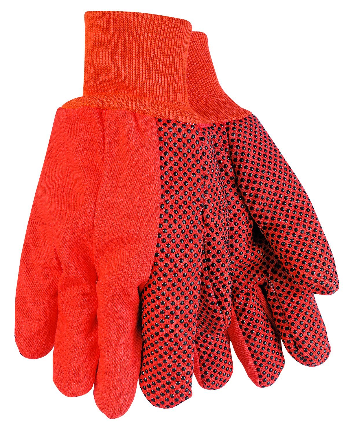 MCR Safety 9018DO Cotton Dotted Double Palm High Visibility Men's Gloves with Knit Wrist, Orange, Large, 1-Pair