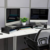 Mind Reader Dual Monitor Stand, Desktop Organizer, Laptop Riser, Office, MDF, 51.25" L x 9.25" W x 4.75" H, Black