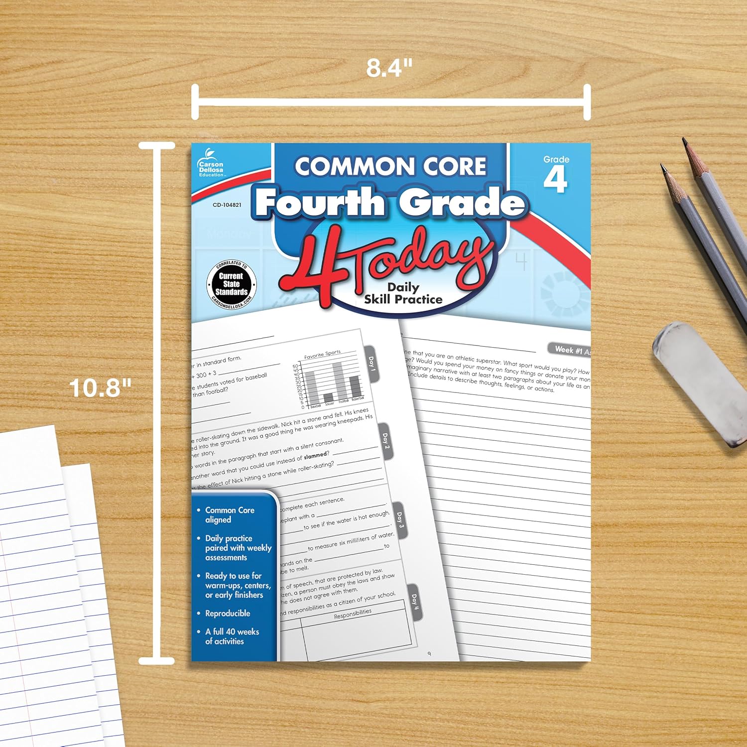 Carson Dellosa Common Core 4 Today 4th Grade Workbook, 40 Weeks of Math, Language Arts, Science