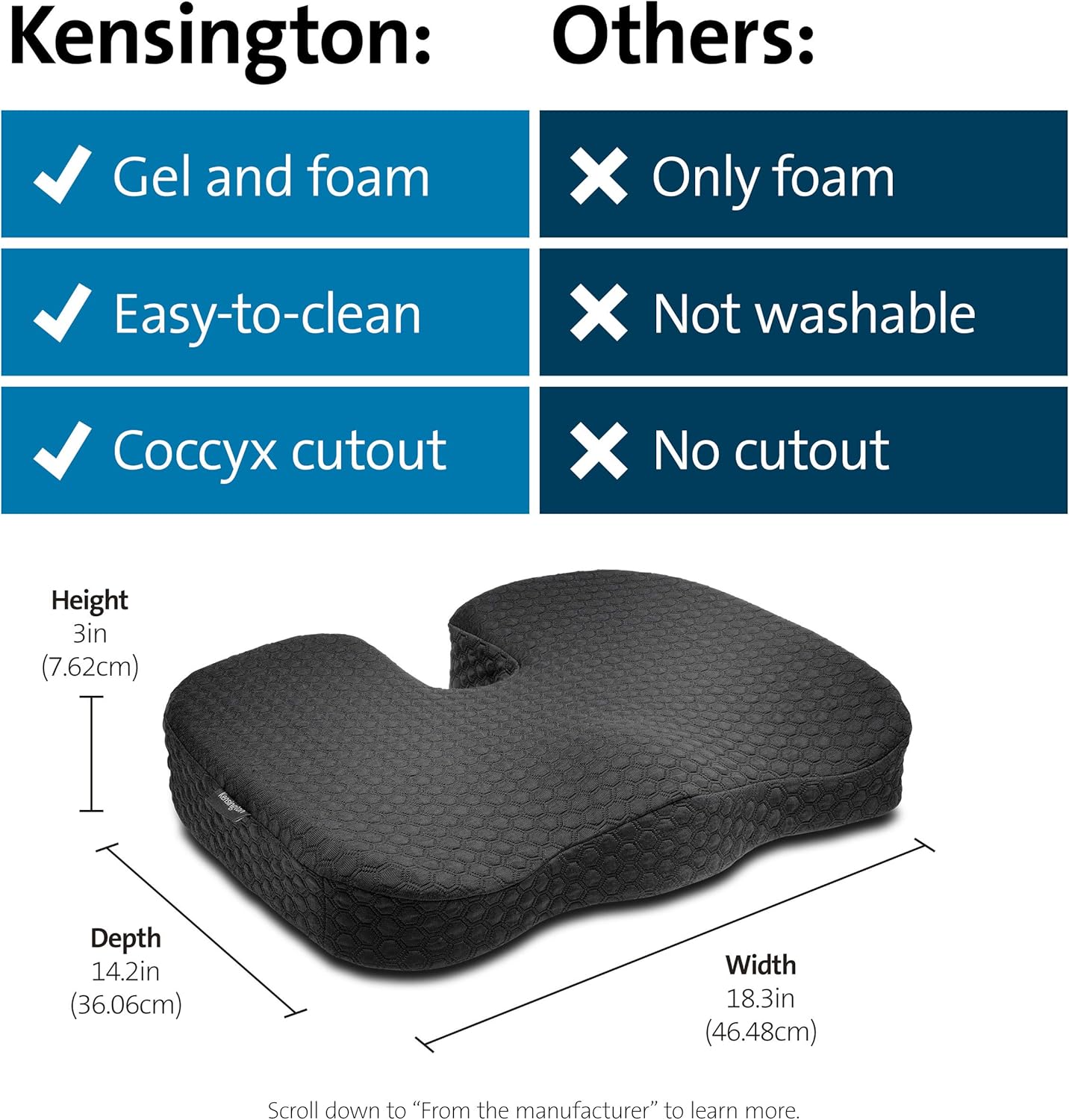 Kensington Cooling Gel; Cushion Seat Rest (K55807WW),Black