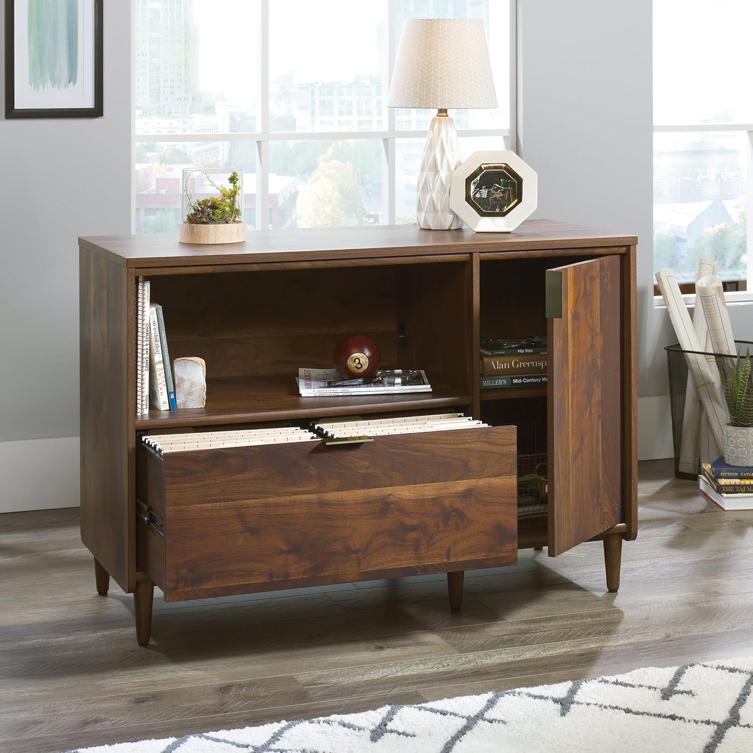 Sauder Clifford Place Credenza, For TV's up to 46", Grand Walnut finish