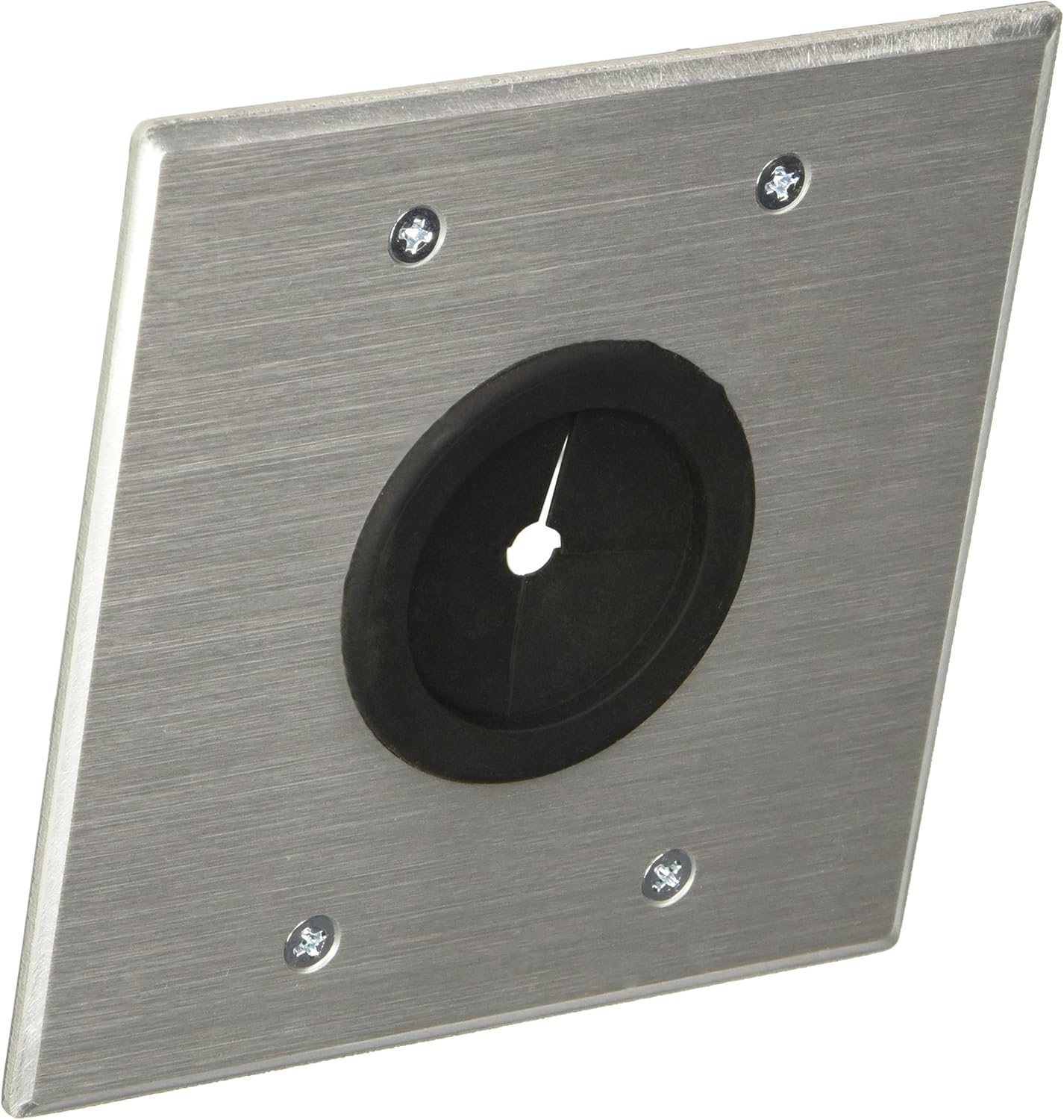 C2G 40546 1.5 Inch Grommet Cable Pass Through Double Gang Wall Plate, Brushed Aluminum Aluminum Silver
