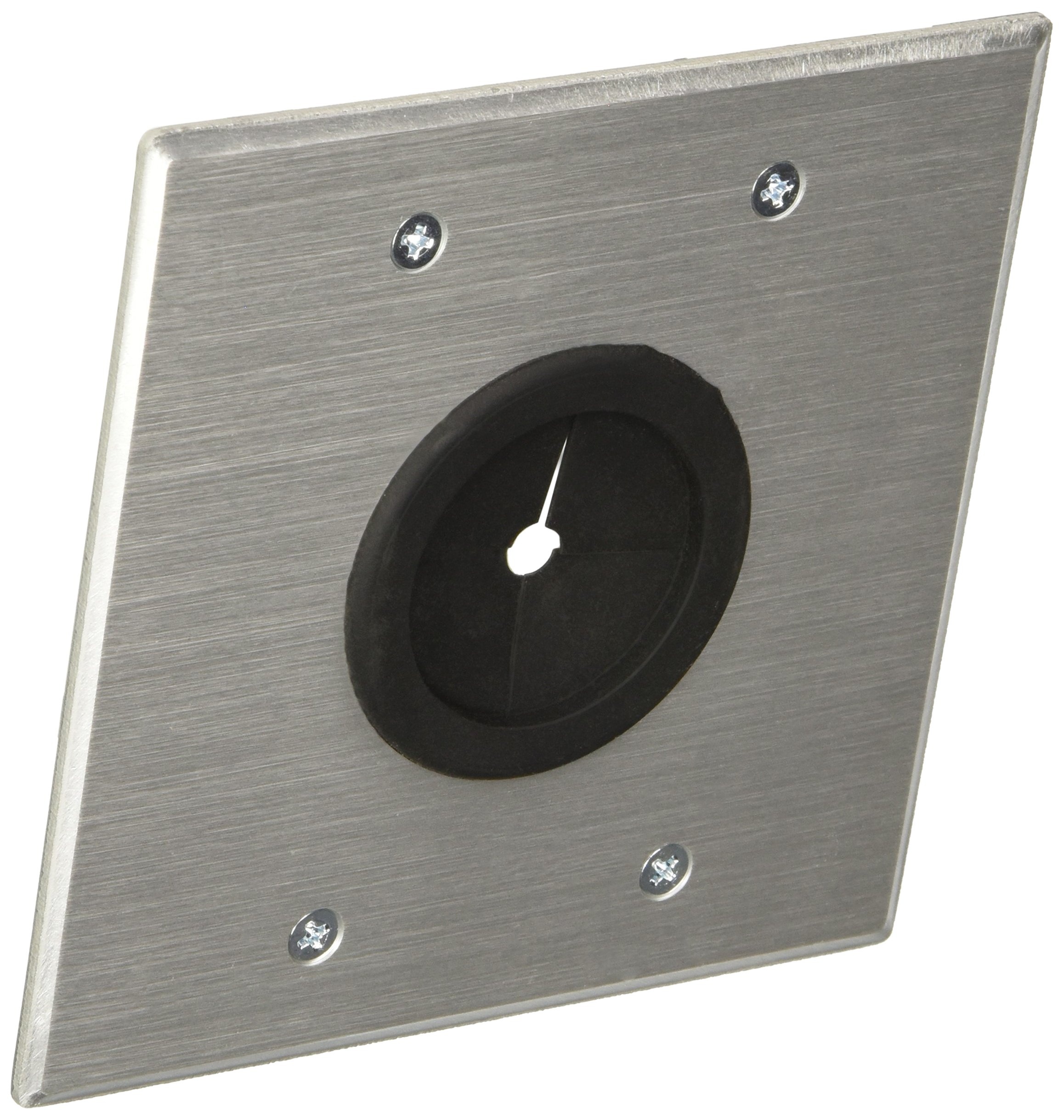 C2G 40546 1.5 Inch Grommet Cable Pass Through Double Gang Wall Plate, Brushed Aluminum Aluminum Silver