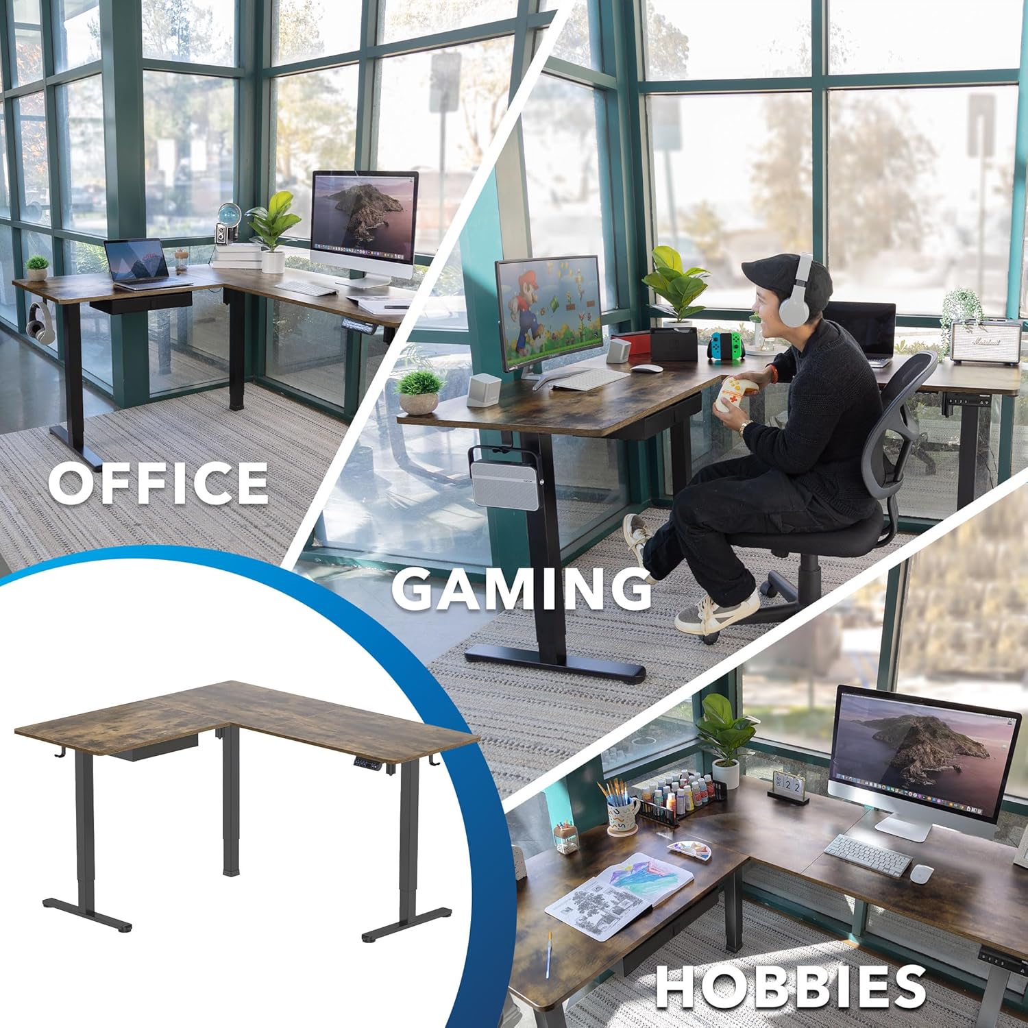 Mount-It! L Shaped Electric Standing Desk - Large Adjustable Corner Sit-Stand Desk