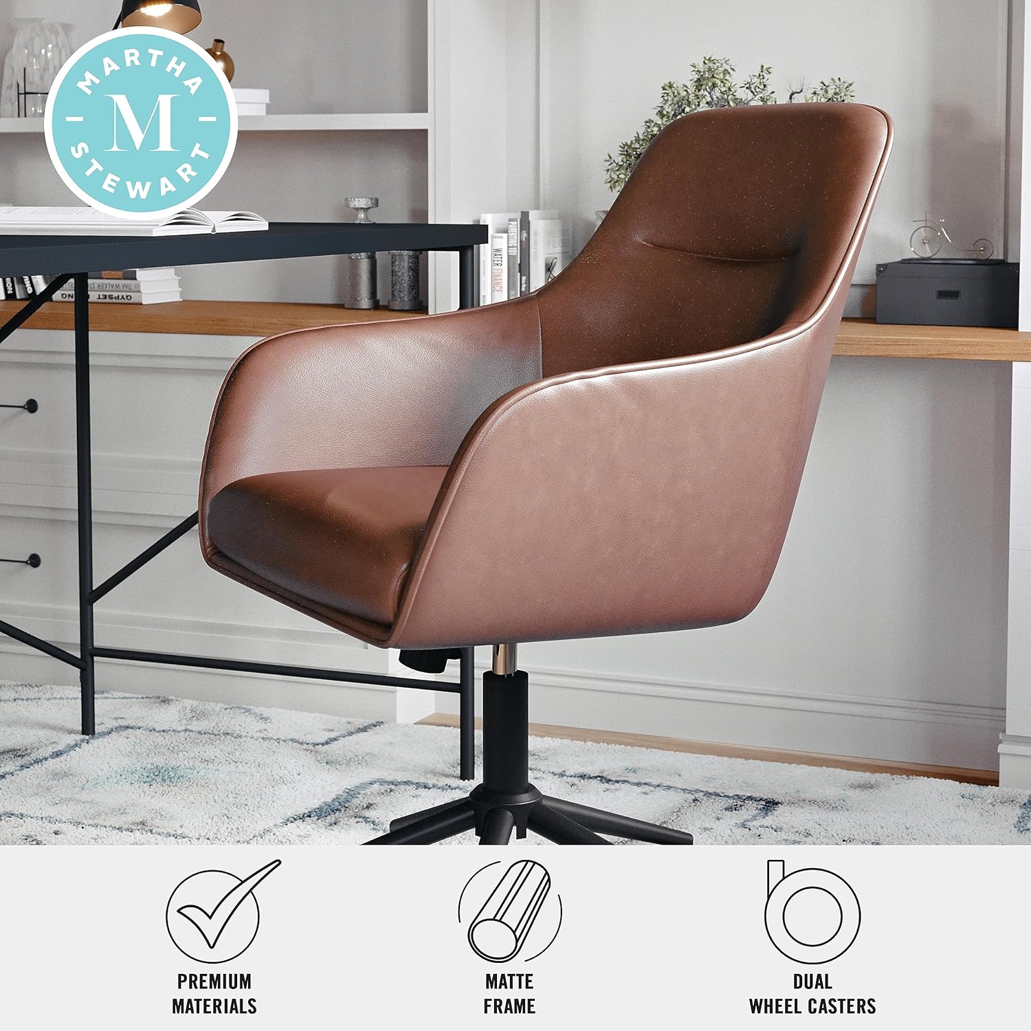 Martha Stewart Rayna Swivel Task Chair with Flared Arms for Home Office