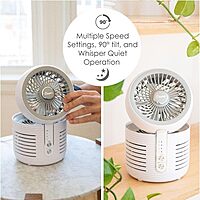 Crane 2-in-1 Air Purifier and Desk Fan, Fan and Air Purifier Combo, Ideal Office Desk Fan, Night Stand Fan, or Mini Fan For Dorm, Small Bedroom Fan, Small HEPA Air Purifier, Small Fan For Desk