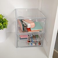 Martha Stewart Brody 2 Pack Desk Organizers, Single Drawer Box and 2 Drawer Box, Stackable Plastic Storage for Office