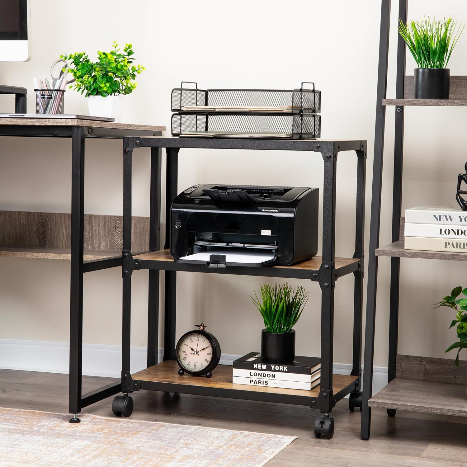 Mind Reader Multipurpose Rolling Cart with 3 Tiers, Mobile Office Storage Organizer, Metal, MDF