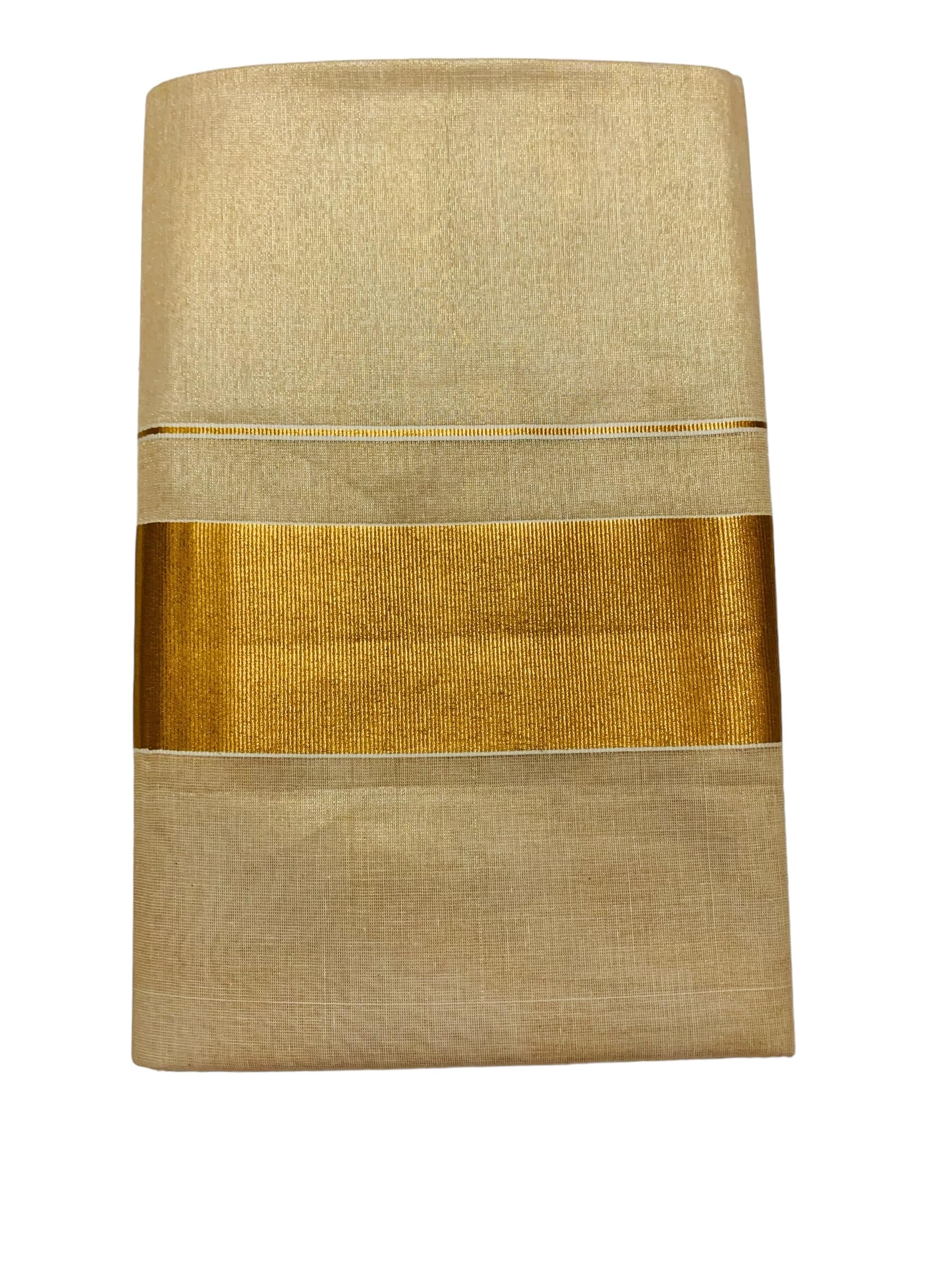Kuthampully Kerala Saree |Traditional South Indian Sarees |Onam Cotton Kasavu Saree |Authentic South Cultural Sarees |Women's Plain Zari Kasavu |EKM-824 Pack -1 (Gold)