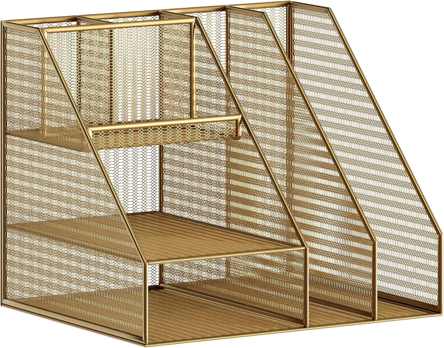 Martha Stewart Ryder Mesh Metal Large Desktop Organizer With Magazine File Holder, Pen Holder And Storage