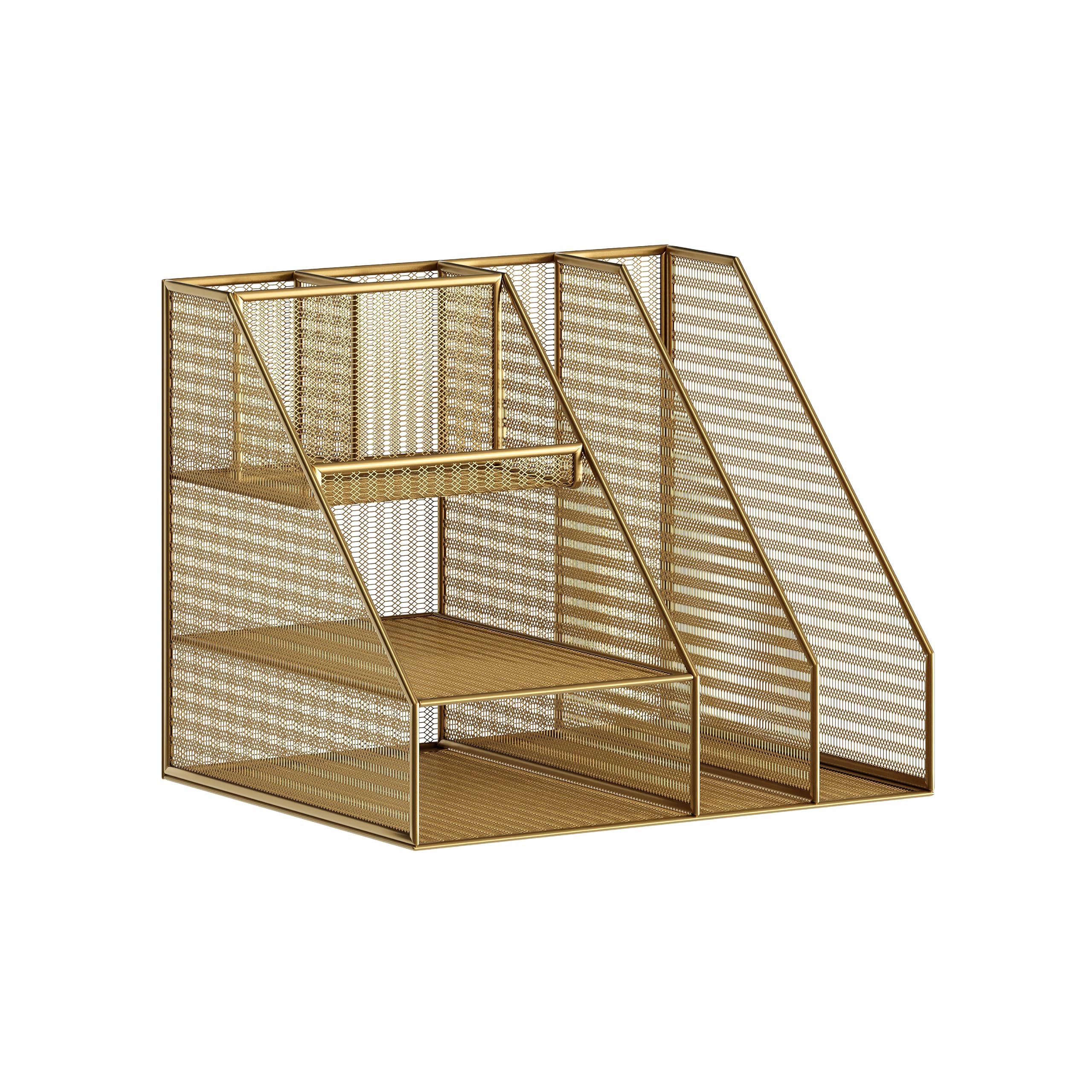 Martha Stewart Ryder Mesh Metal Large Desktop Organizer With Magazine File Holder, Pen Holder And Storage