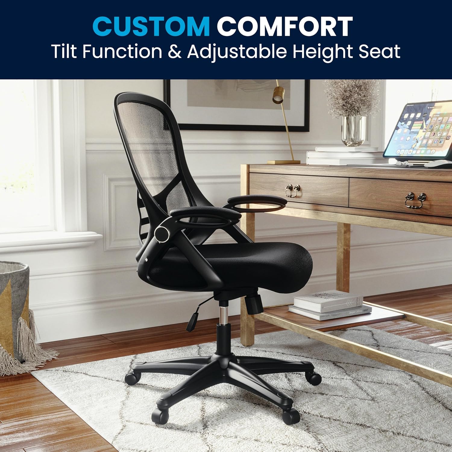 Flash Furniture Porter High-Back Mesh Ergonomic Swivel Office Chair with Adjustable Lumbar Support and Flip-Up Armrests